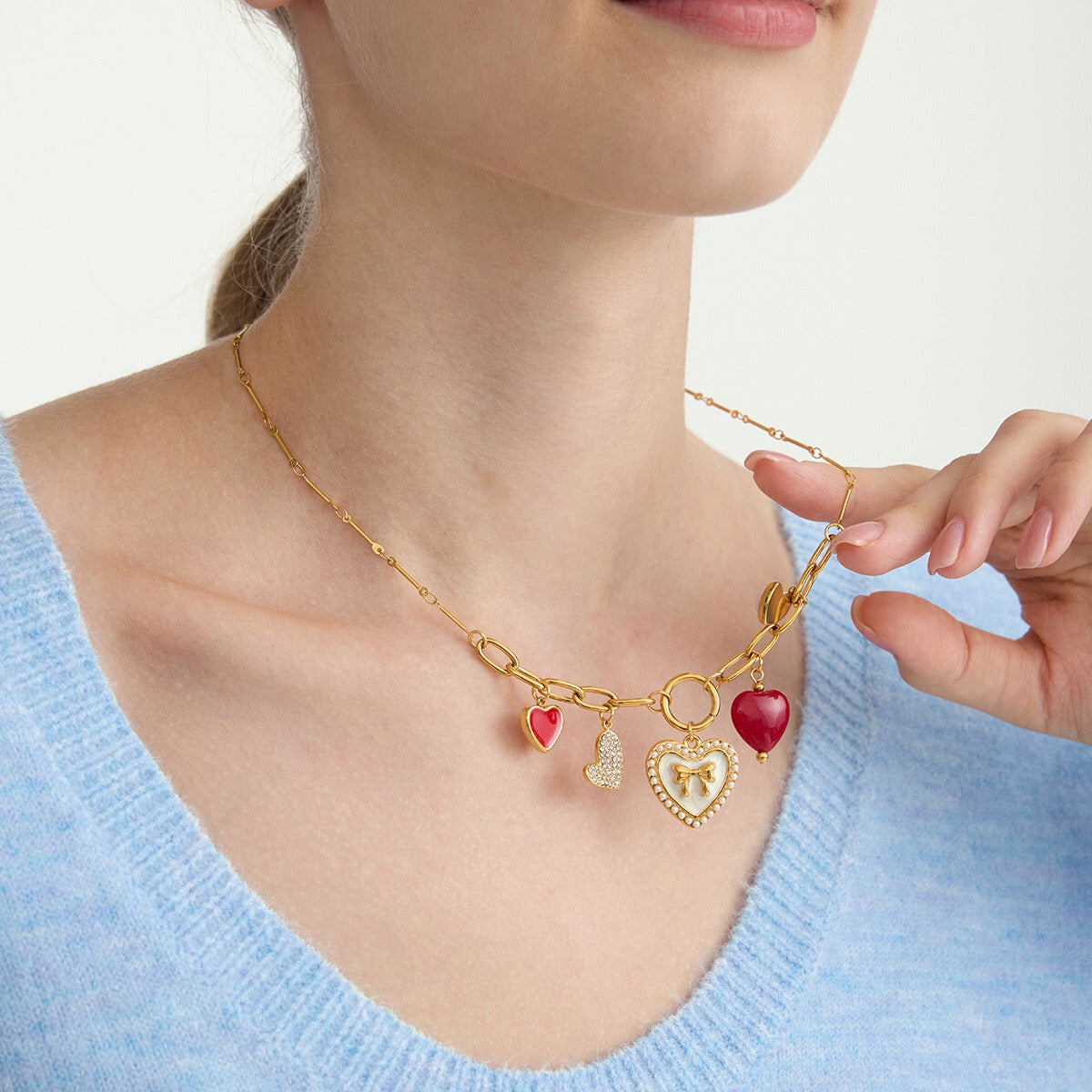 18K Gold Love Rush Red Heart Statement Charm Necklace