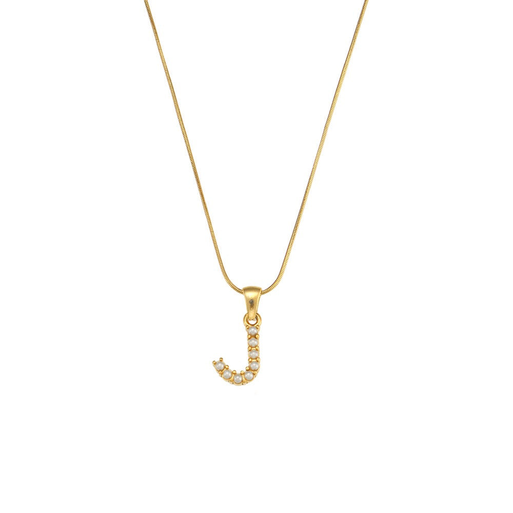 18K Gold Pearl Initial Pendant Necklace