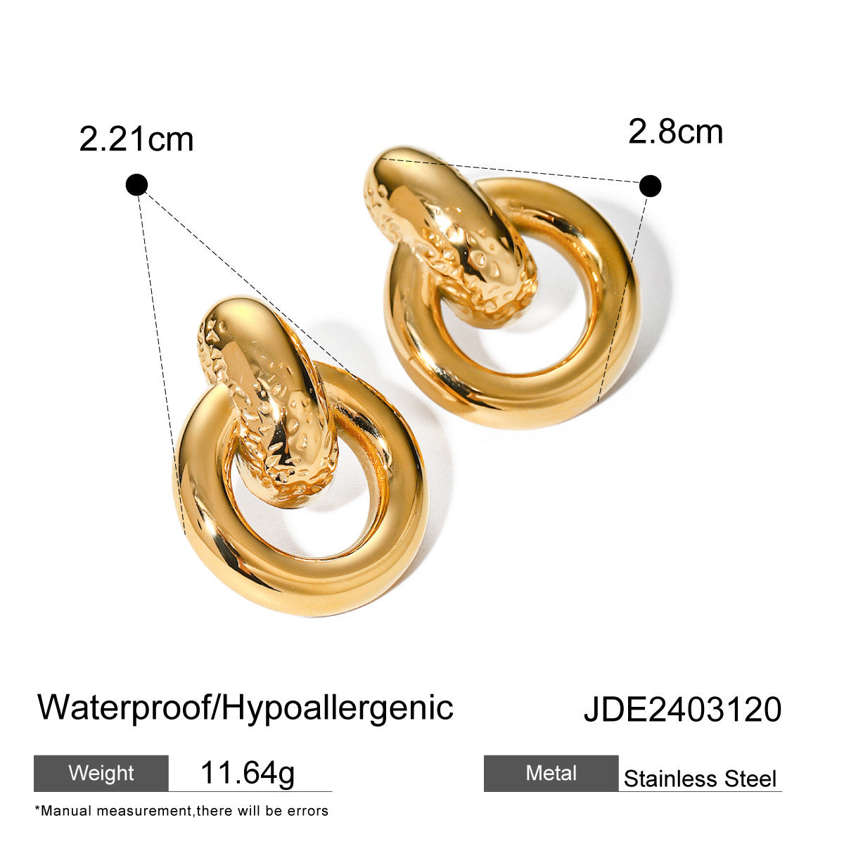 18K Gold Unique Circle Statement Stud Earrings