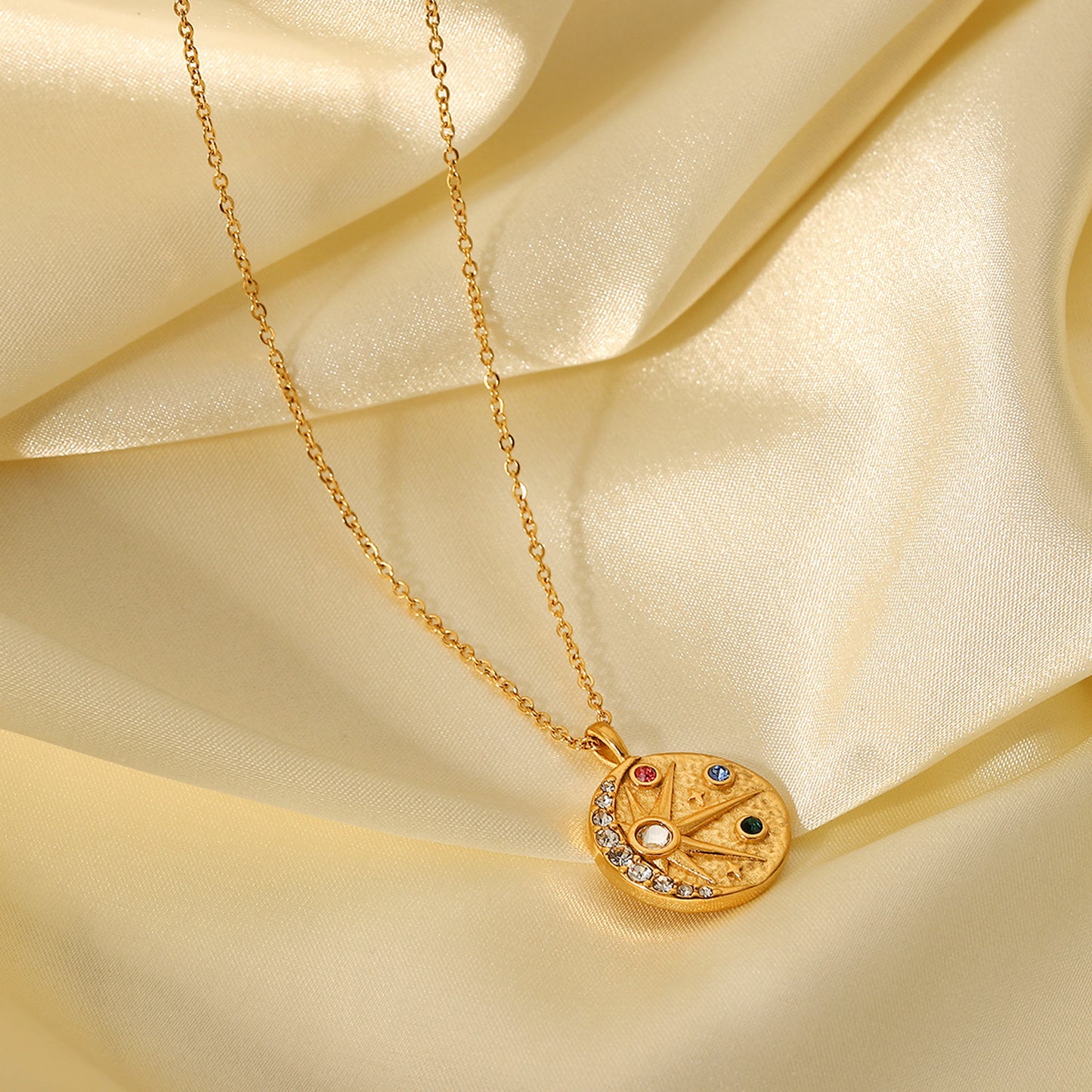 18K Gold Celestial Coin Pendant Necklace