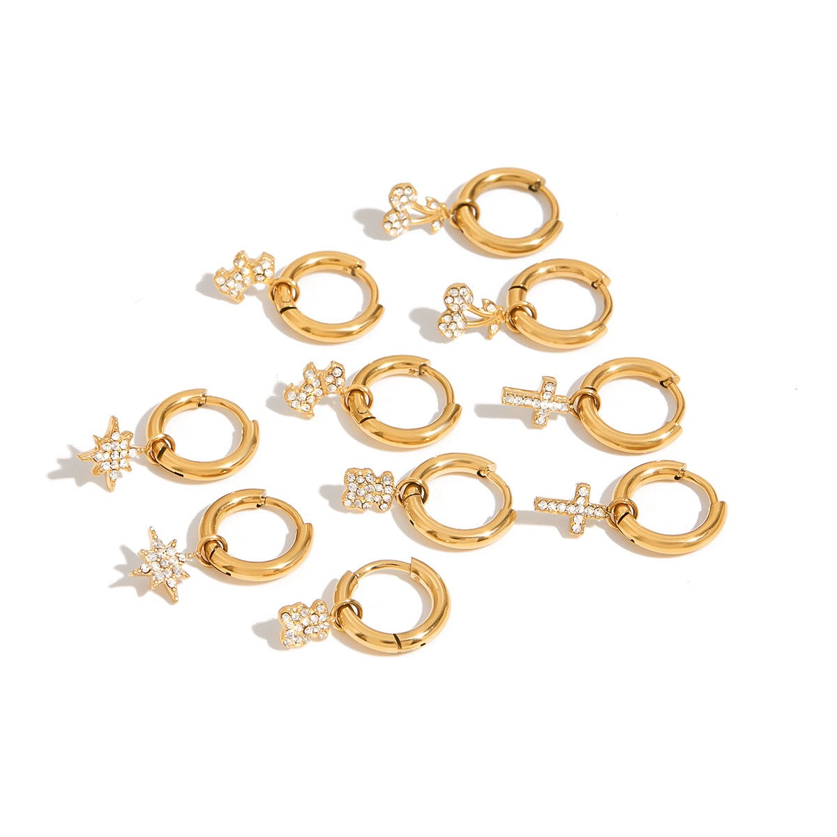 18K Gold Little Wonders Small Hoop Dangle Cartilage Huggie Earrings with Charm