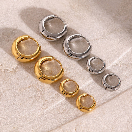 18K Gold Classic Dome Small Hoop Huggie Earrings