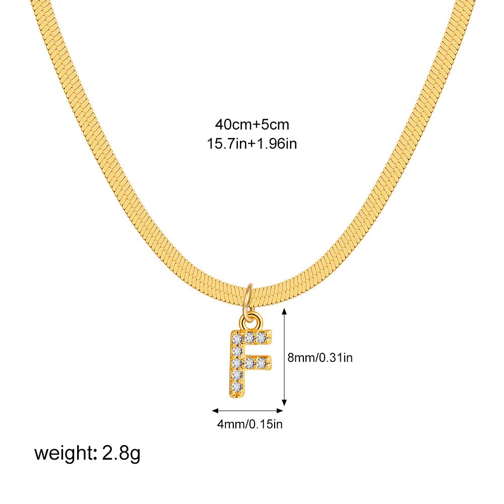 18K Gold Minimalist Glam Herringbone Chain Initial Dainty Necklace