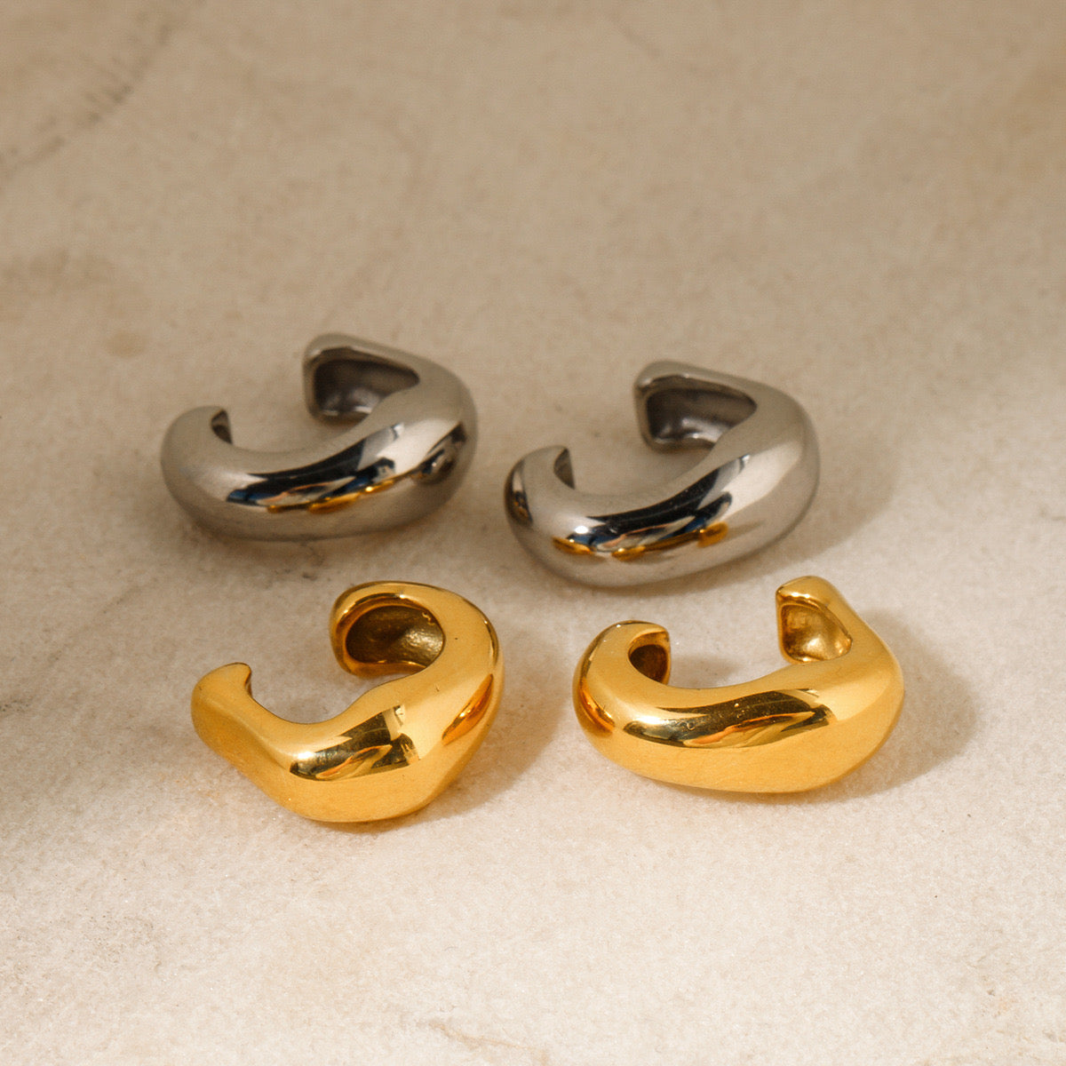 18K Gold Trendy Huggie Ear Cuffs