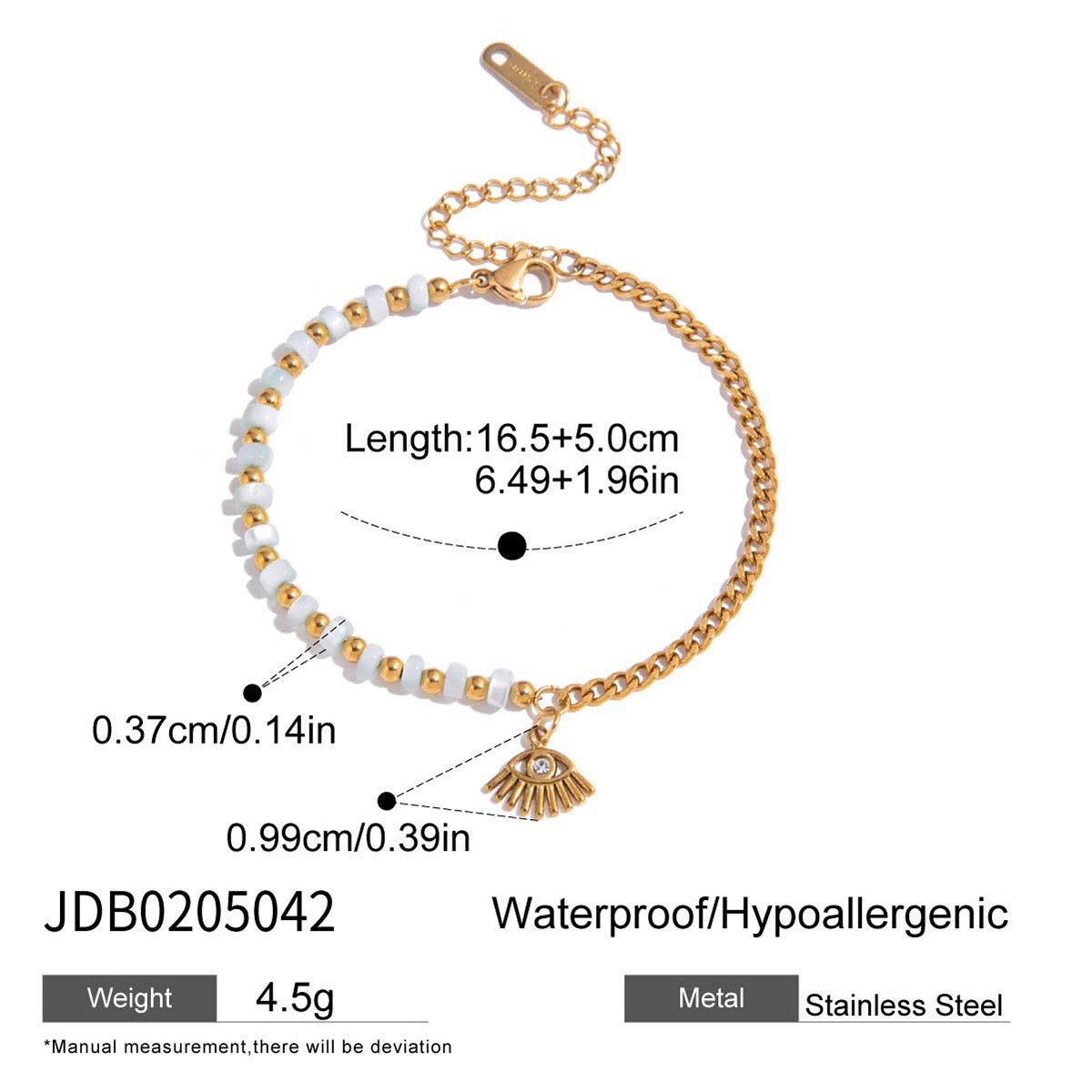 18K Gold Pastel Blue Flower Beaded Chain Bangle Bracelet Stack