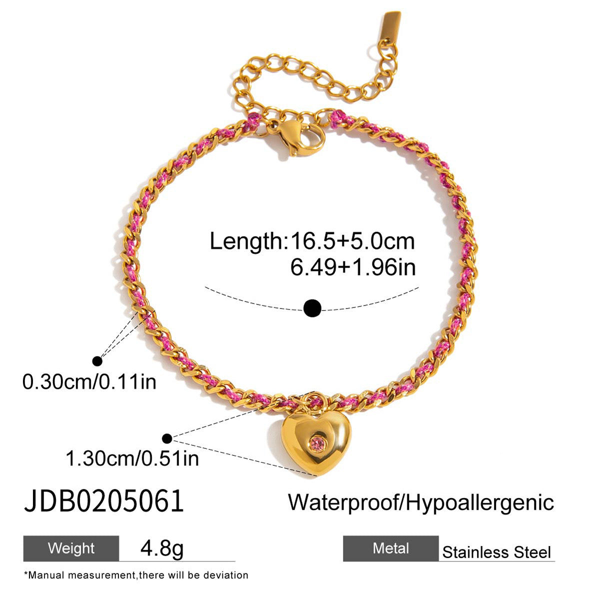18K Gold Cozy String Chain Dainty Charm Bracelet