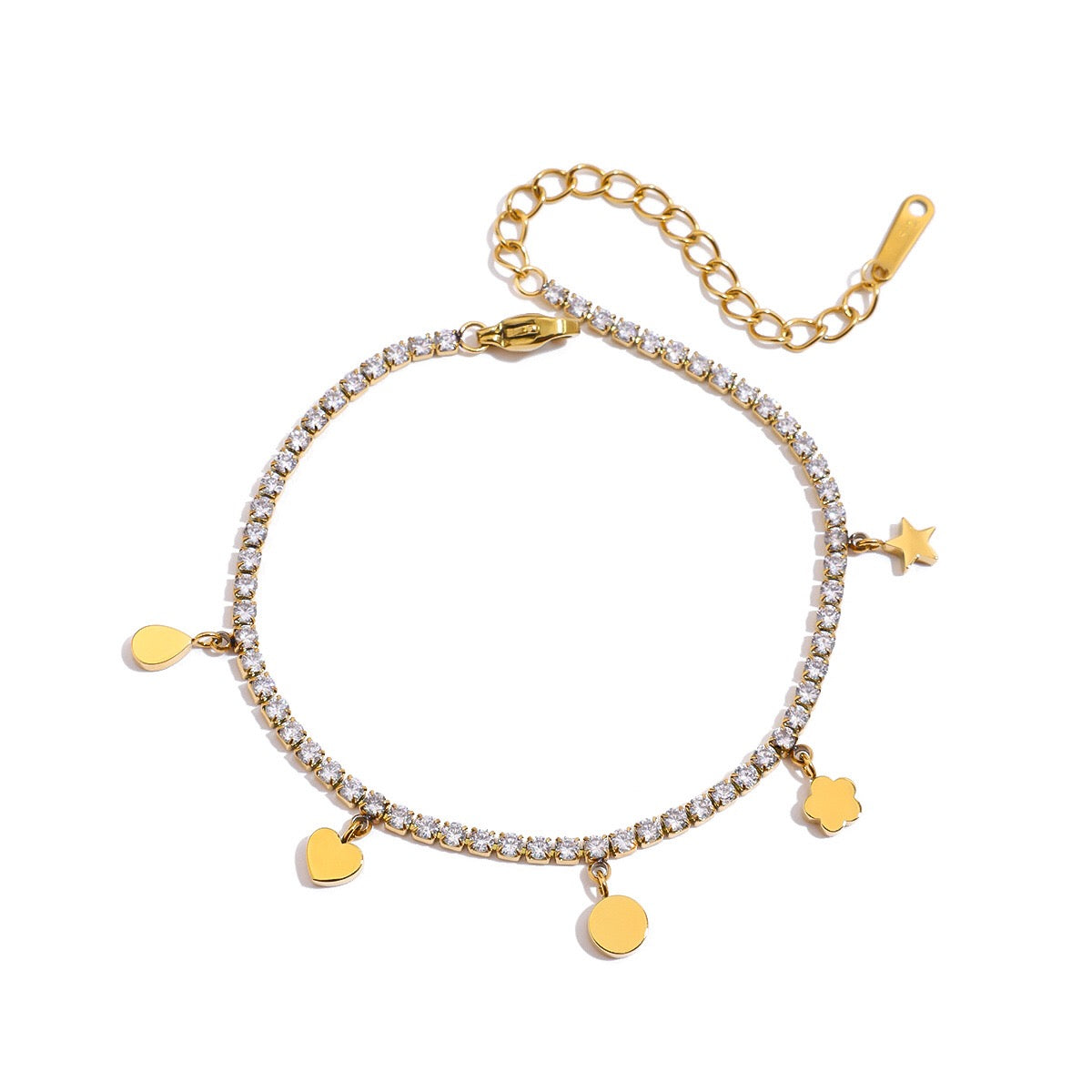 18K Gold Dream Girl Star Heart Tennis Chain Necklace