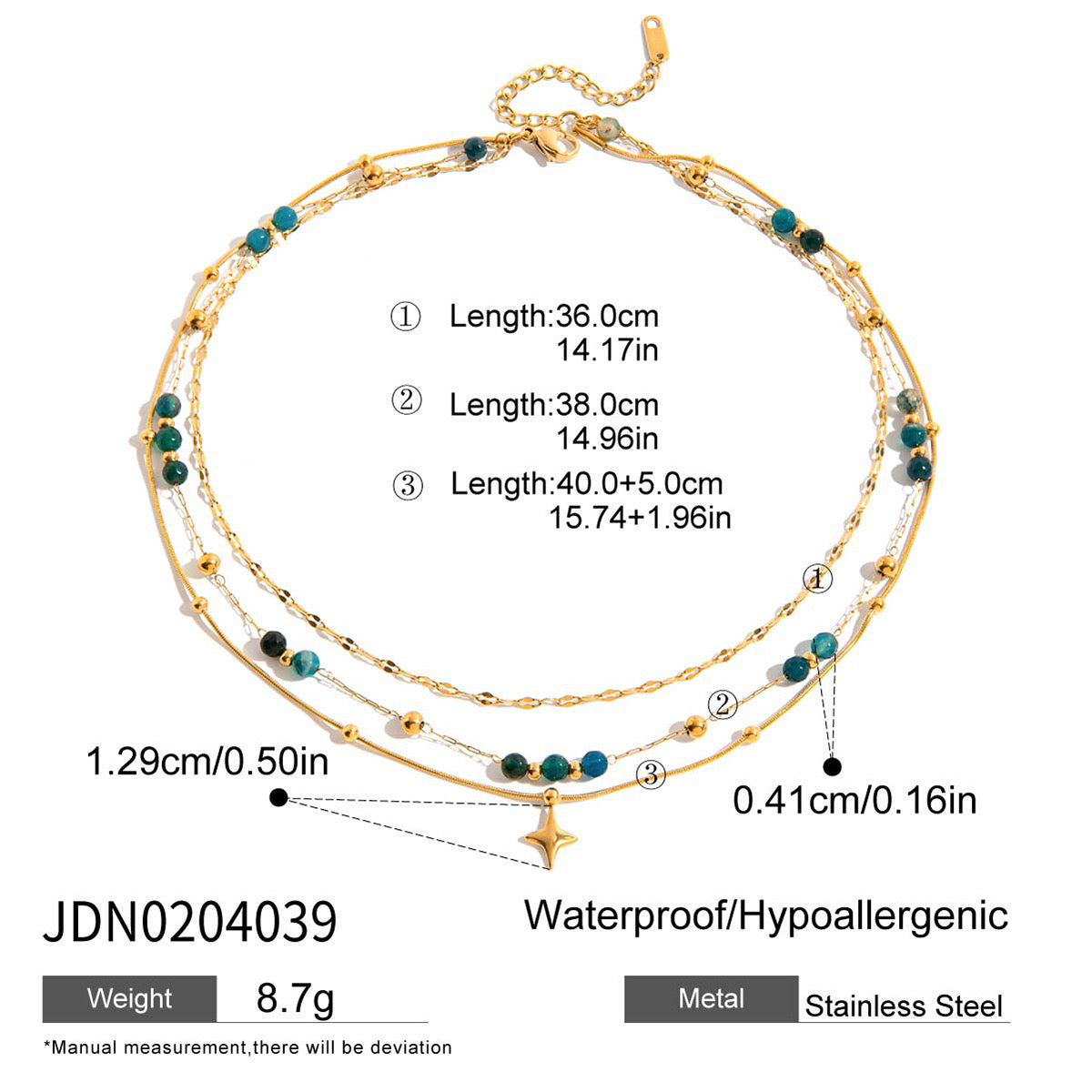 18K Gold Dainty Star Pendant Ocean Blue Beaded Layered Necklace Set