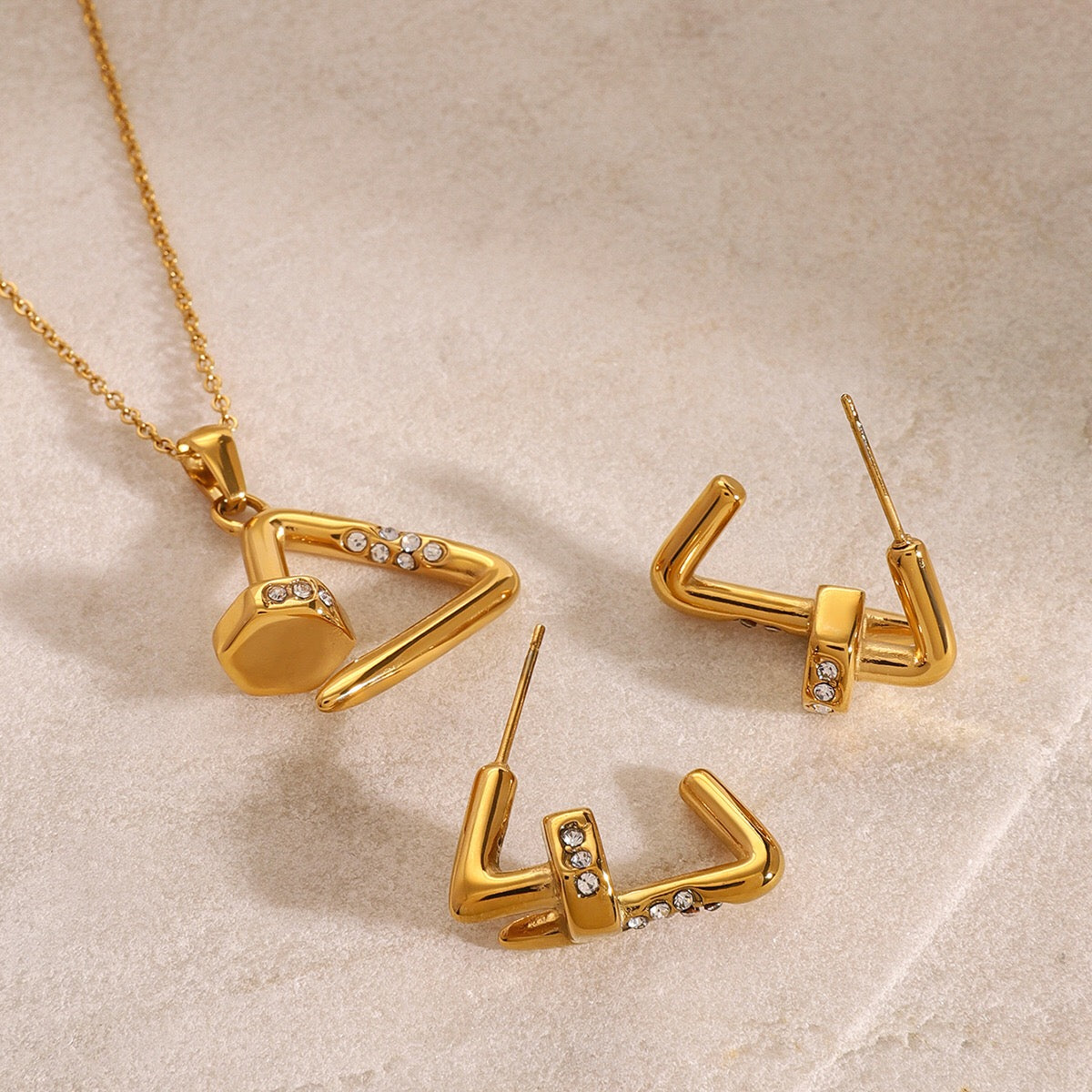 18K Gold Chic Triangle Nail Statement Earrings