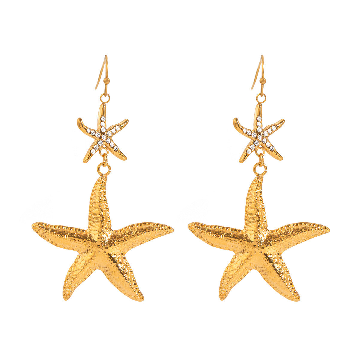 18K Gold Bling Starfish Drop Dangle Statement Earrings