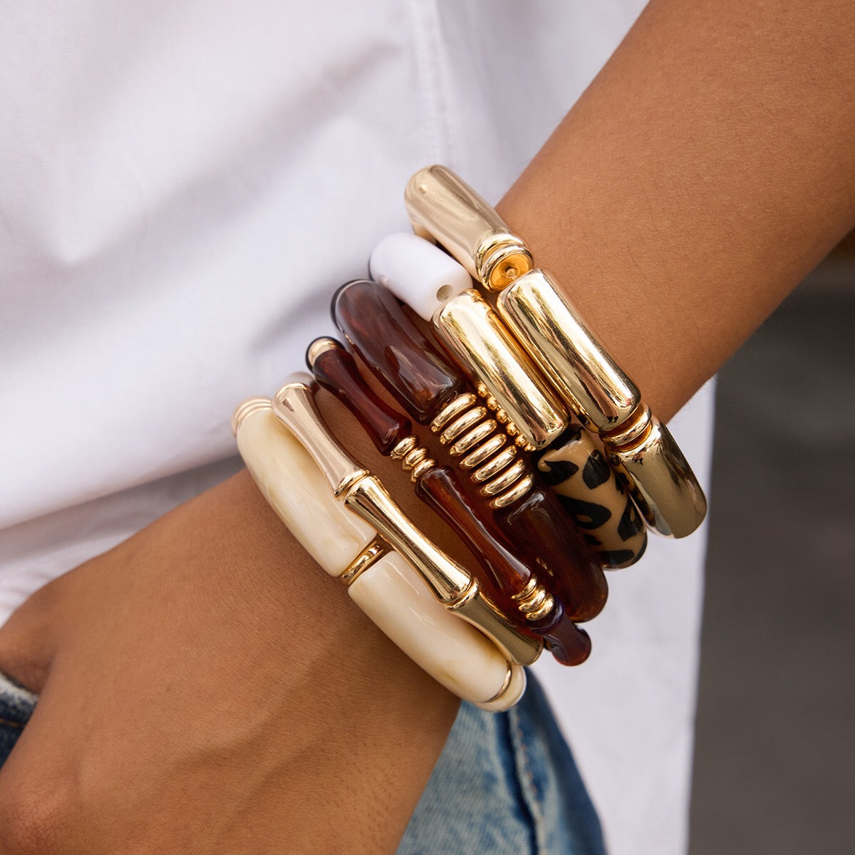 18K Gold Caramel Crush Statement Resin Bangle Bracelet Stacks