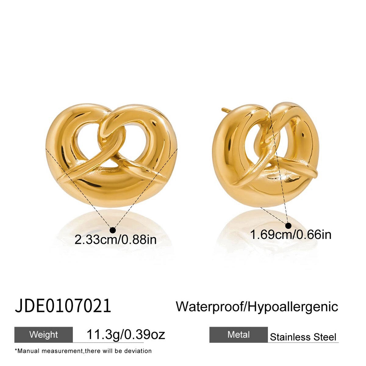 18K Gold Pretzel Cute Stud Earrings