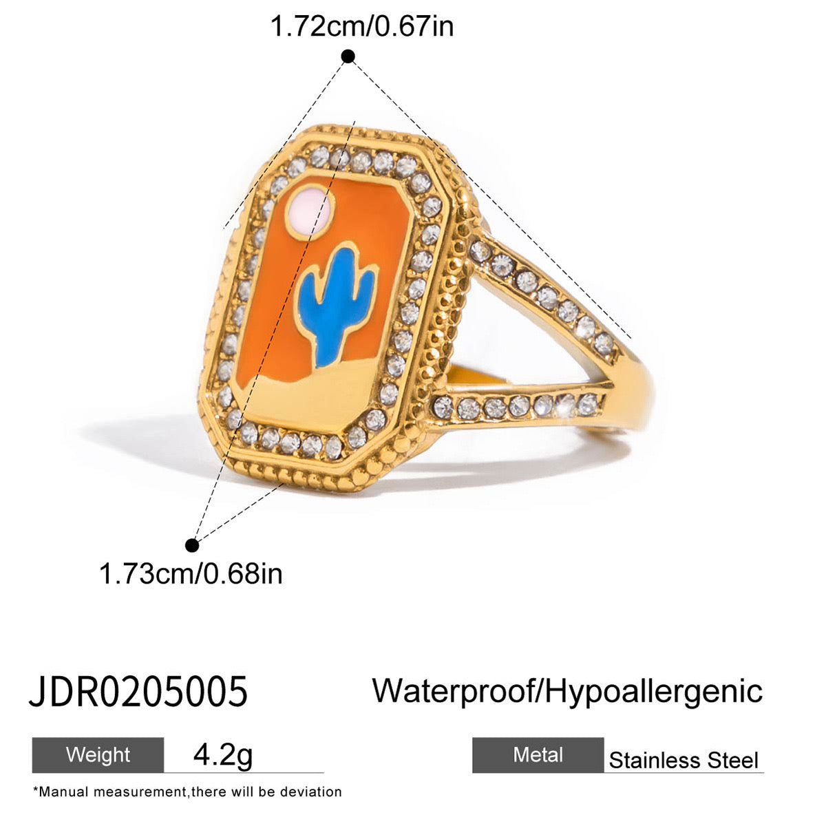 18K Gold Bejeweled Girl Boss Signet Statement Ring