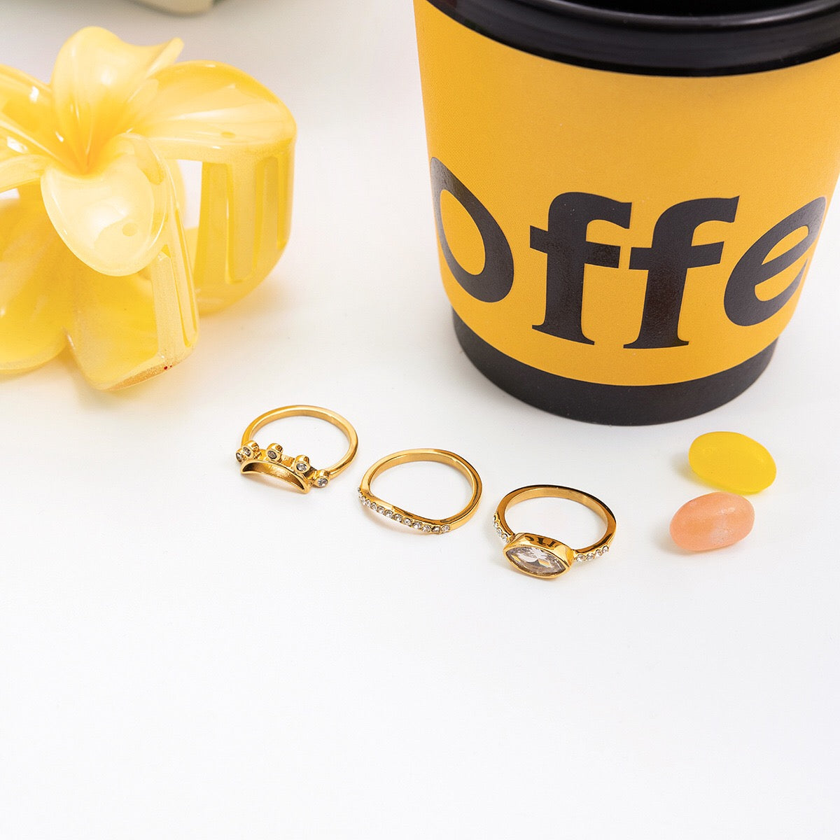 18K Gold Moon Bling Slim Stacking Rings Set