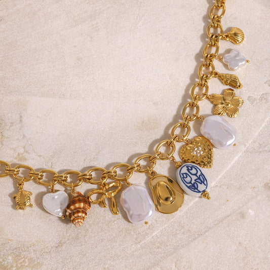 18K Gold Summer Pearl Cowboy Hat Charm Necklace