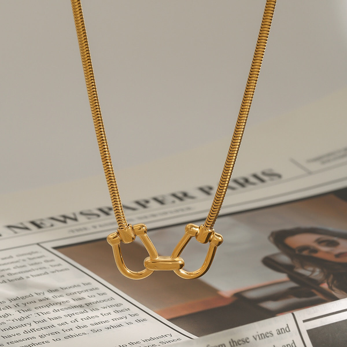 18K Gold Cuffed Pendant Statement Necklace