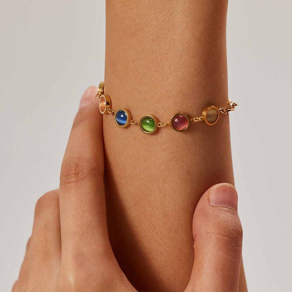 18K Gold Color Cat's Eye Gemstones Chain Bracelet