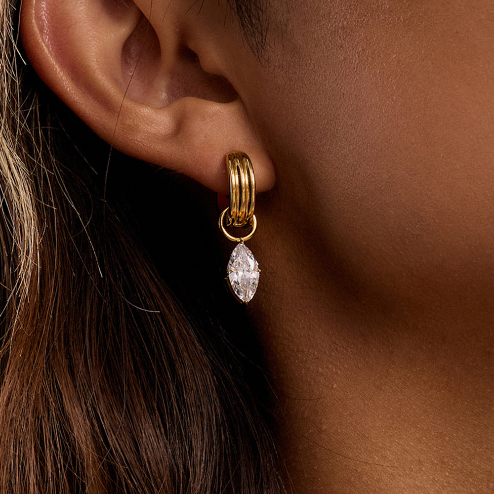 18K Gold Forever Jewel Mismatched Small Hoop Huggie Earrings