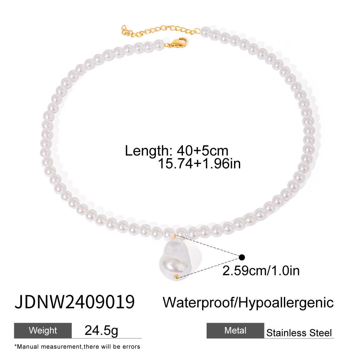 18K Gold Baroque Pearl Chain Statement Pendant Necklace