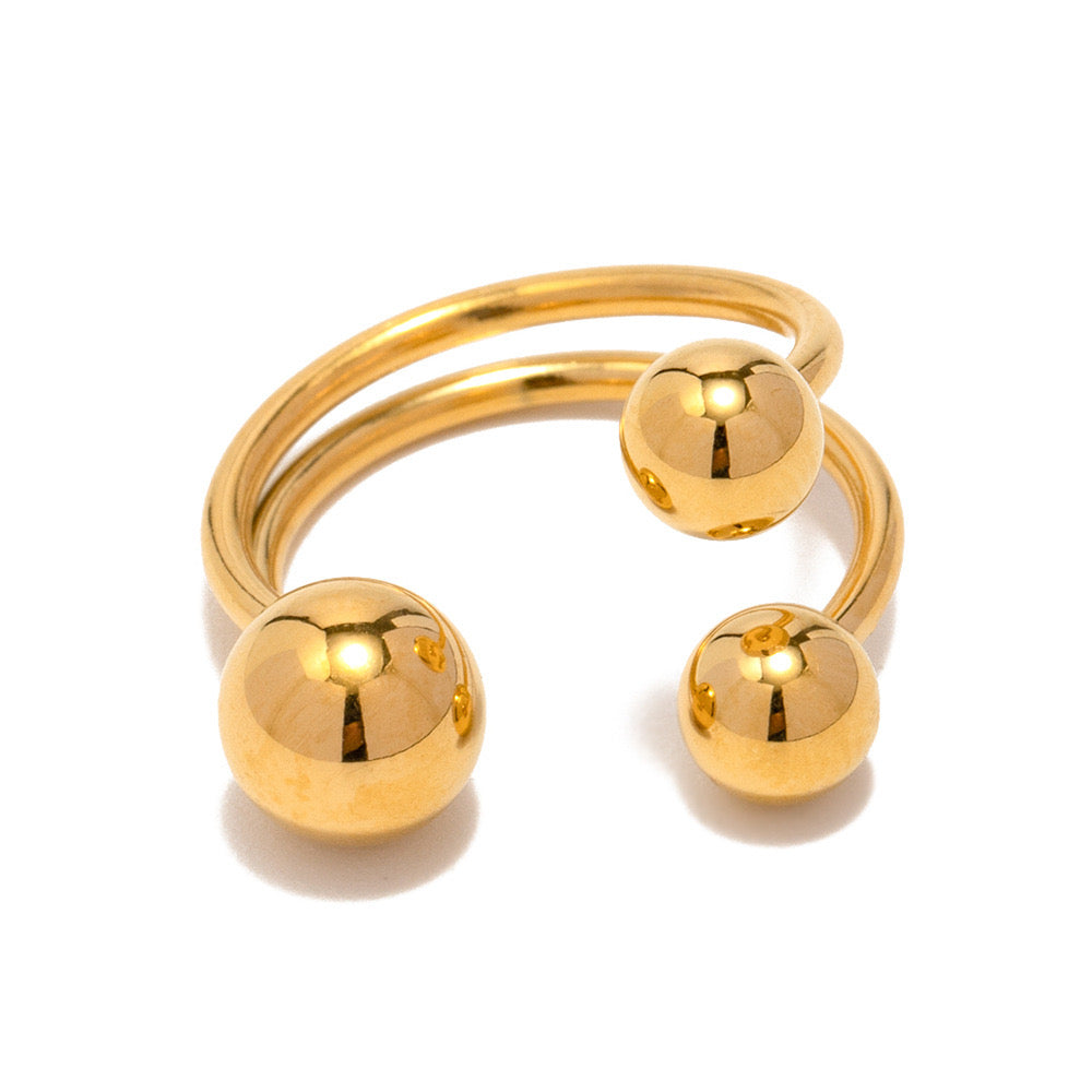 18K Gold Three Beads Cuff Ring