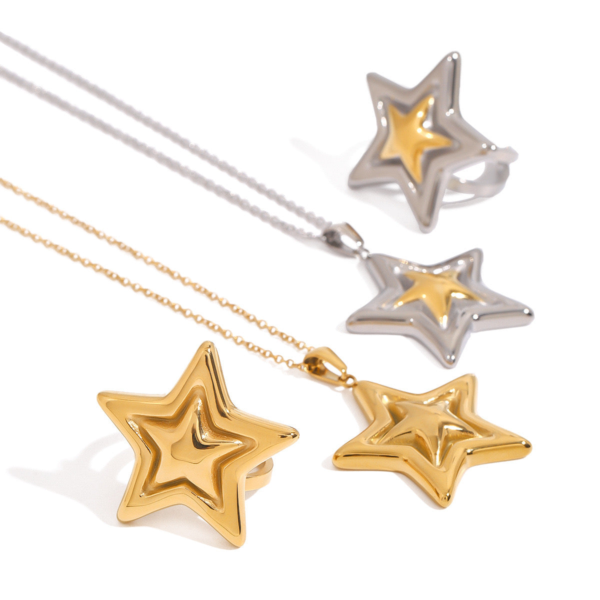 18K Gold Shiny Star Statement Ring