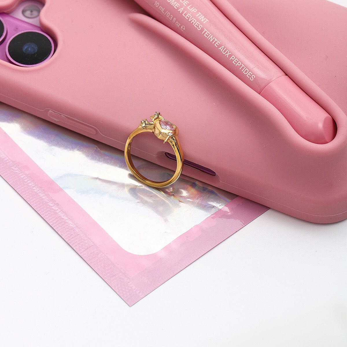 18K Gold Pink Flirt Heart Statement CZ Ring