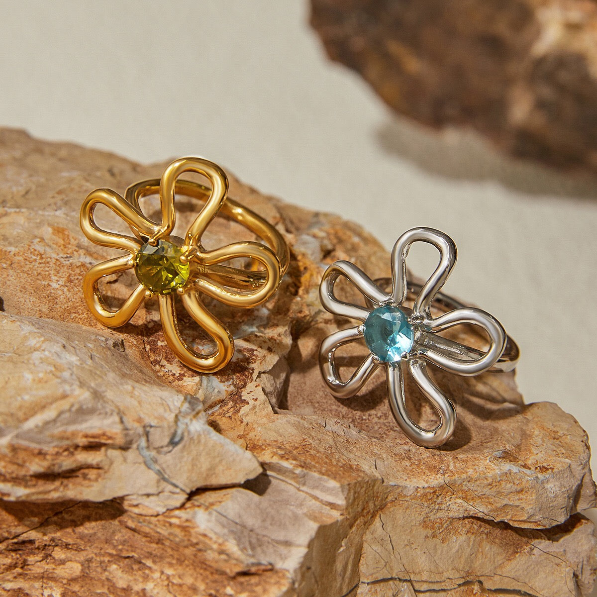 18K Gold Bejeweled Flower Statement Ring