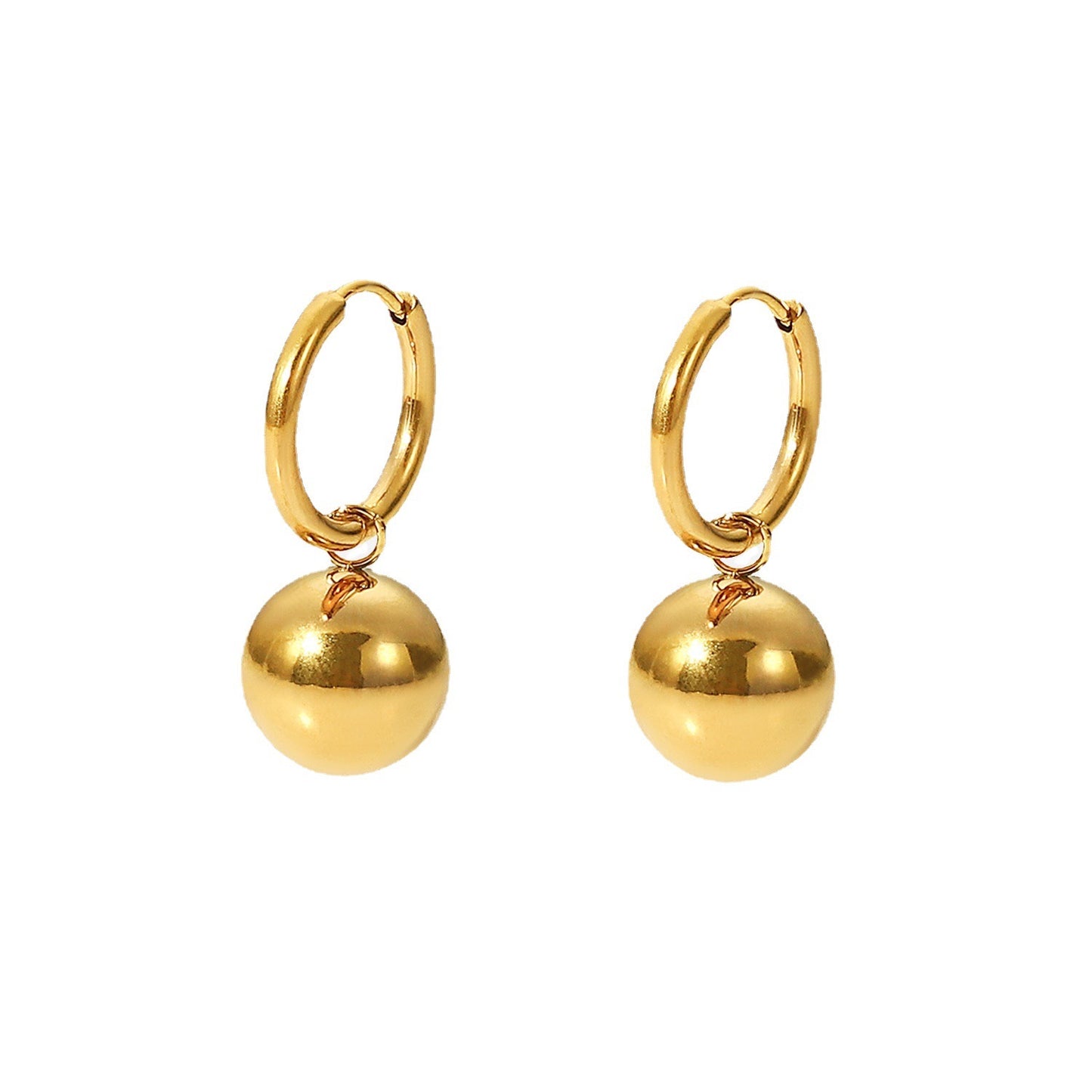 18K Gold Chic Ball Dangle Small Hoop Huggie Earrings