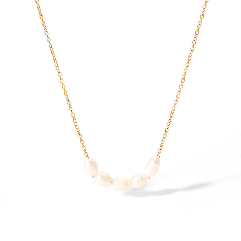 18K Gold Dainty Pearl Chain Necklace
