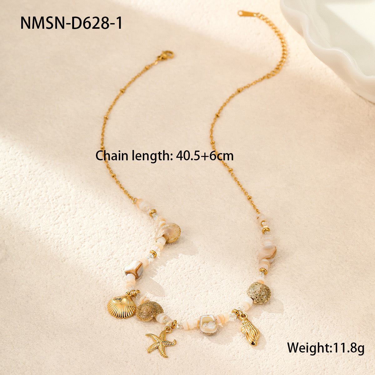 18K Gold Beach Vibe Starfish Shell Beaded Necklace