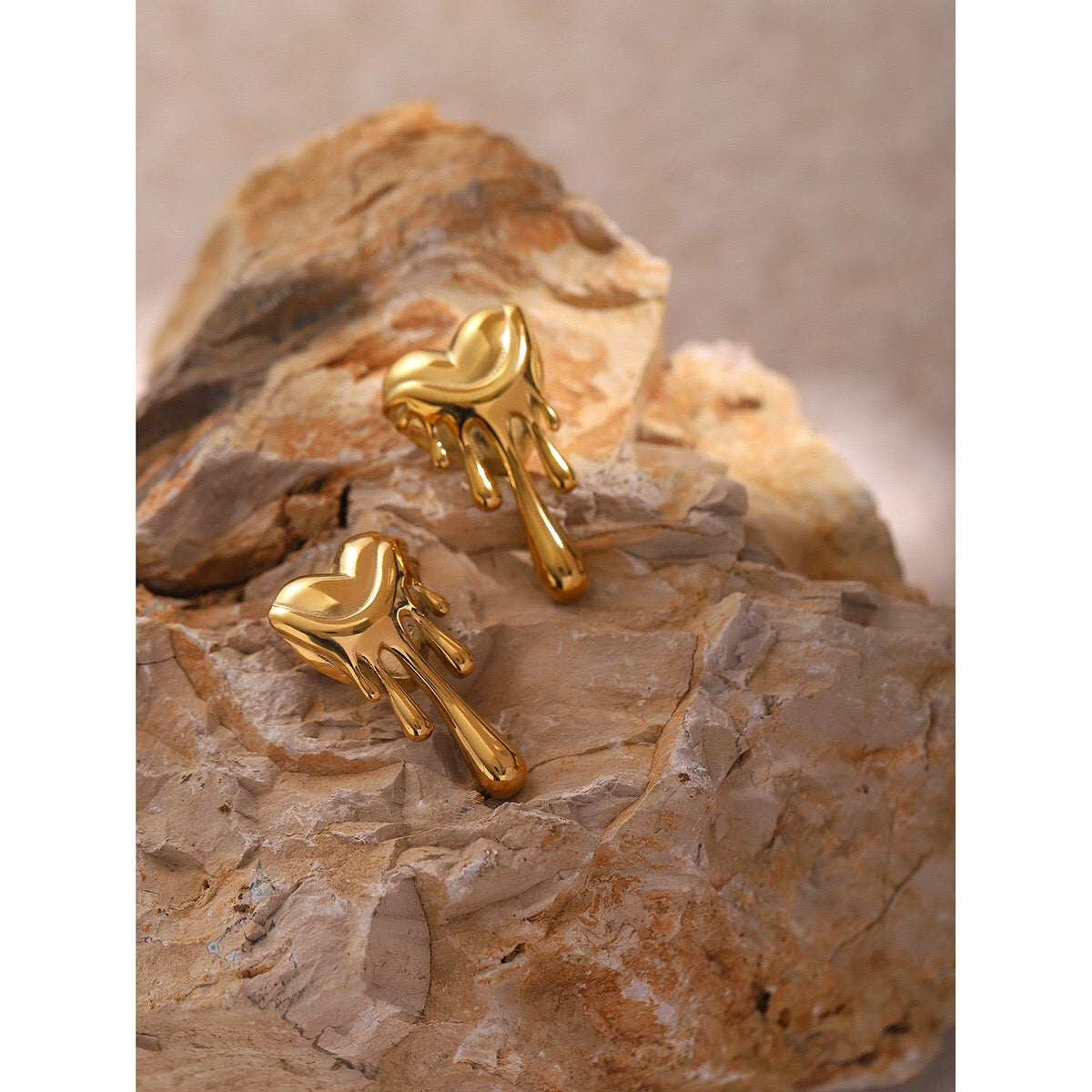 18K Gold Melting Heart Statement Stud Earrings