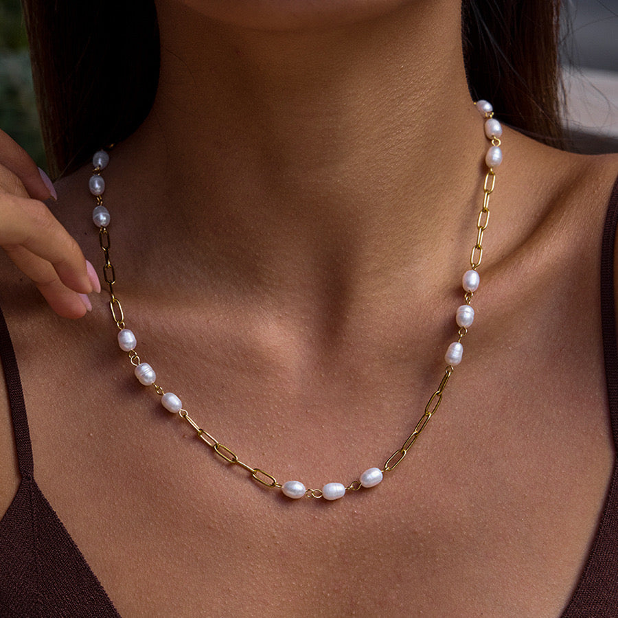 18K Gold Freshwater Pearl Long Chain Necklace