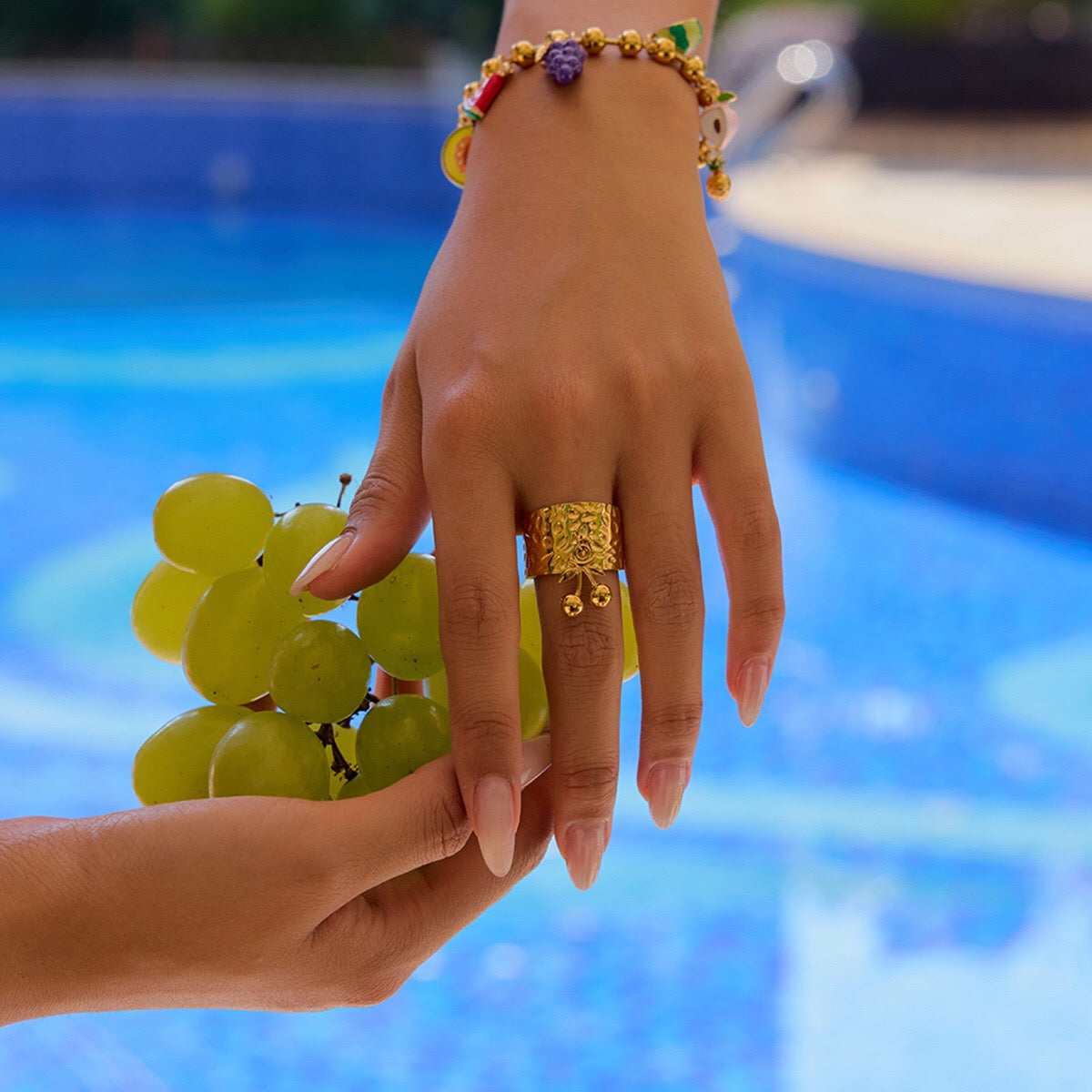 18K Gold Cherry Charm Band Ring