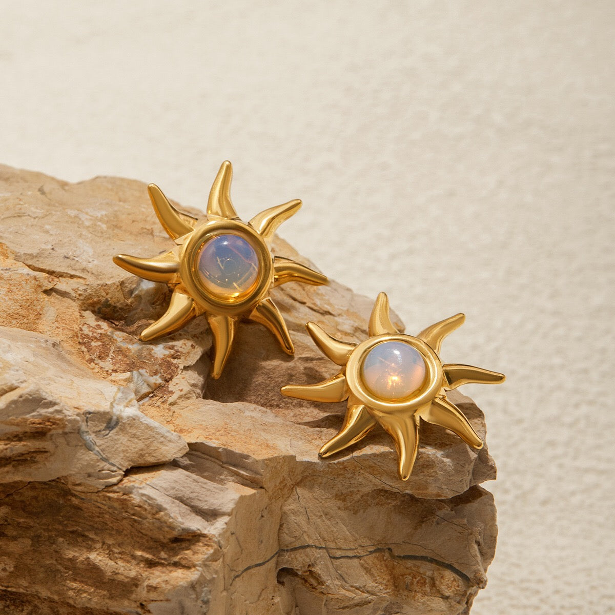 18K Gold Opal Forever Sun Statement Stud Earrings