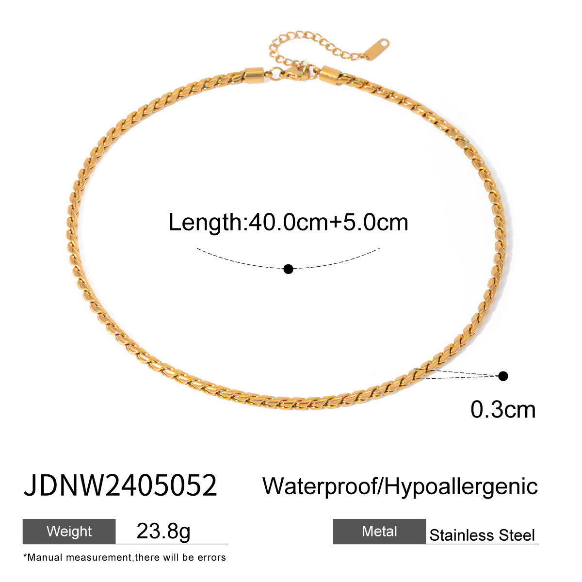 18K Gold Snake Chain Rope Choker Necklace