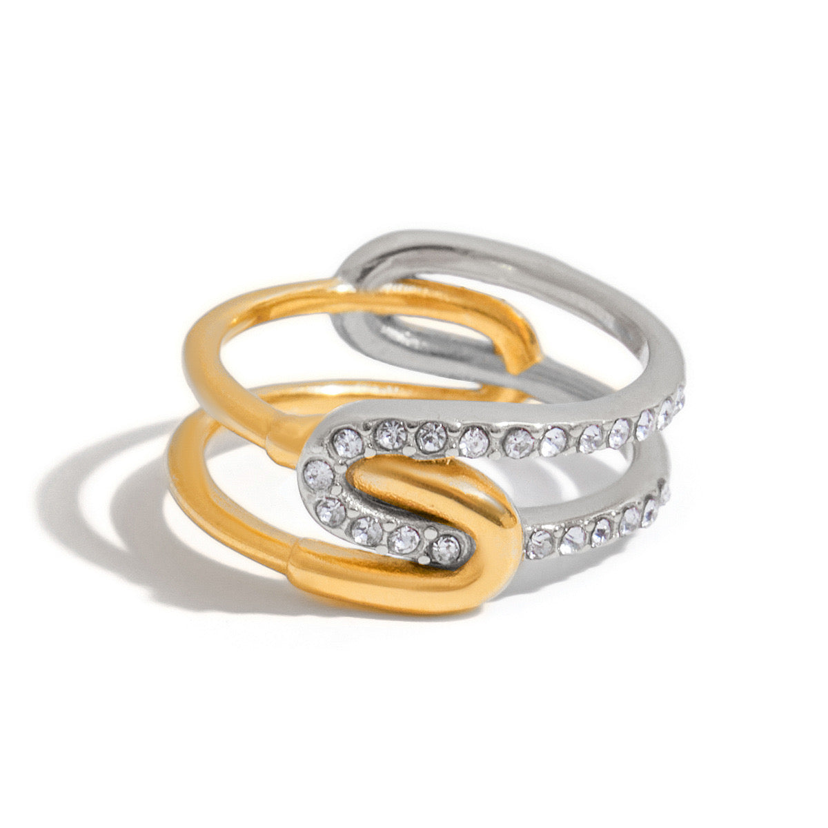 18K Gold Bling Connected Paperclip Statement Band Ring