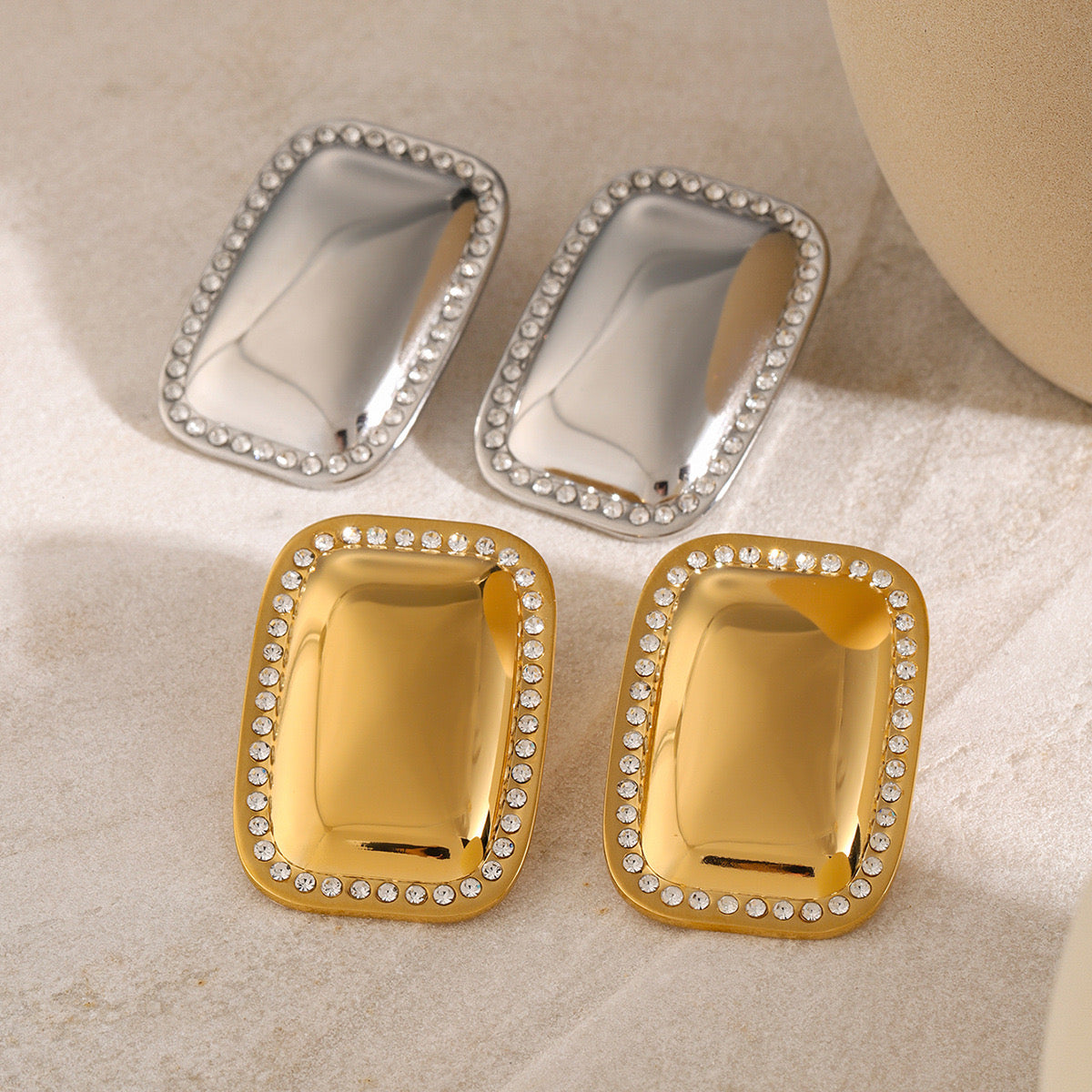 18K Gold Bling Plate Statement Stud Earrings
