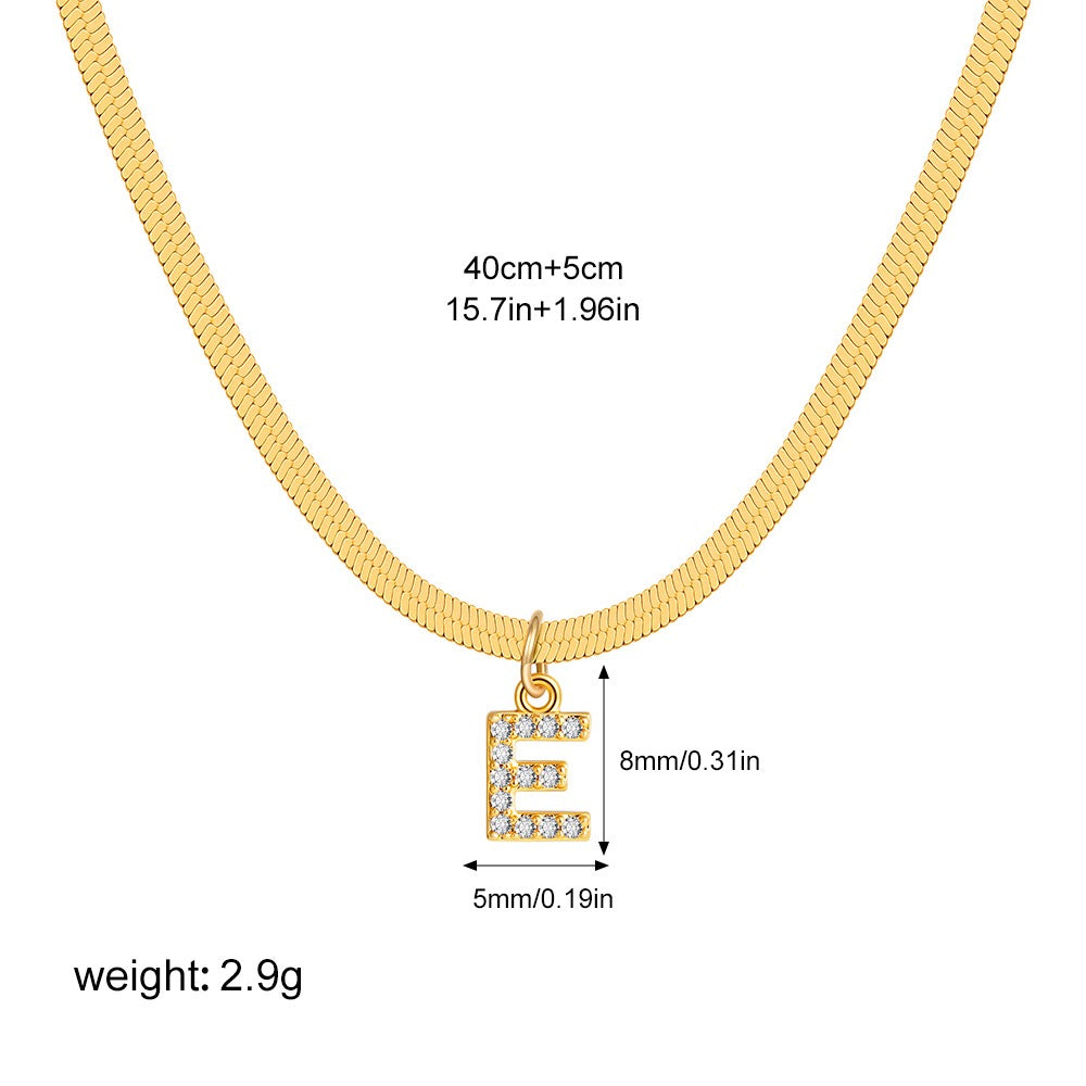 18K Gold Minimalist Glam Herringbone Chain Initial Dainty Necklace