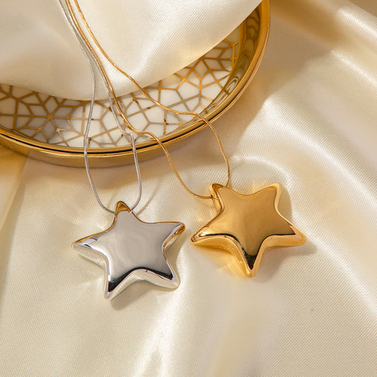 18K Gold Bright Star Pendant Statement Necklace