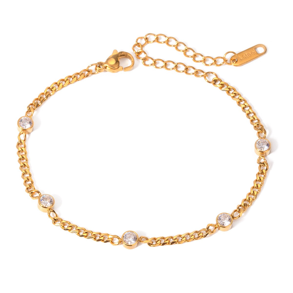18K Gold Self Made Bezel Cuban Link Dainty Chain Bracelet
