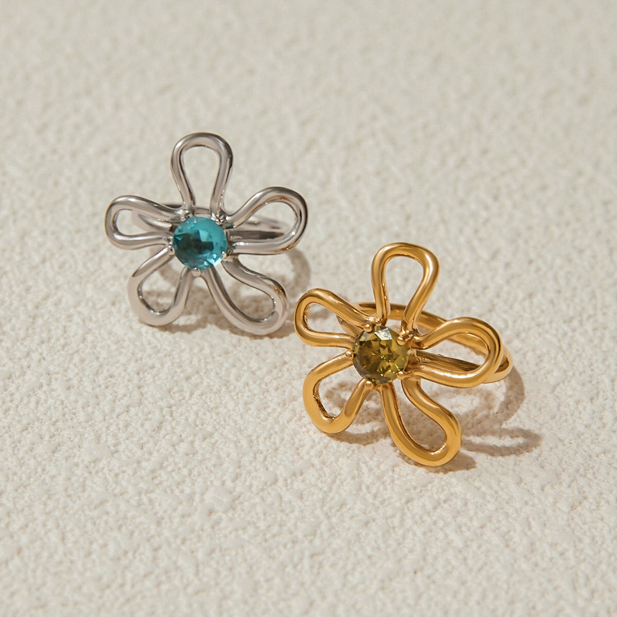 18K Gold Bejeweled Flower Statement Ring