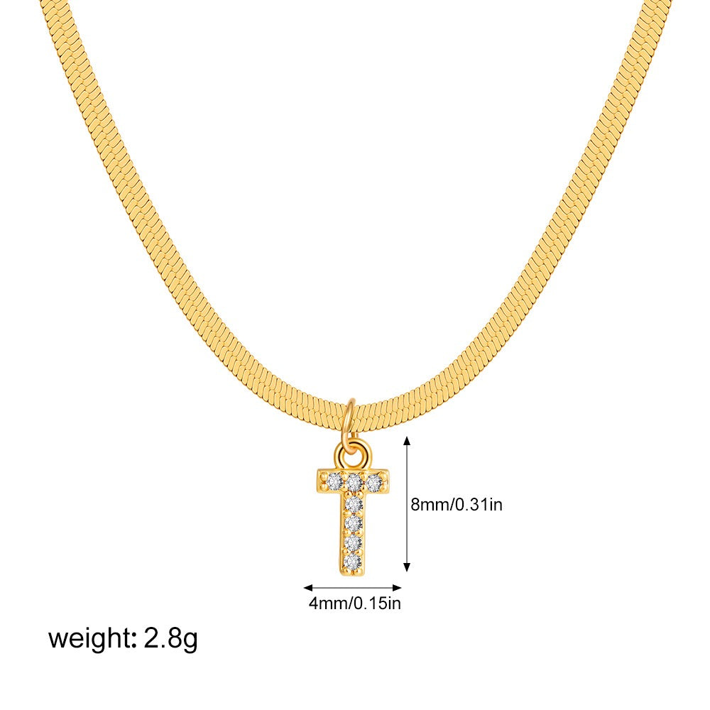 18K Gold Minimalist Glam Herringbone Chain Initial Dainty Necklace