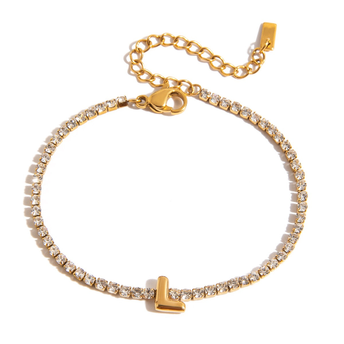 18K Gold Glam Bubble Letter Initial Tennis Bracelet