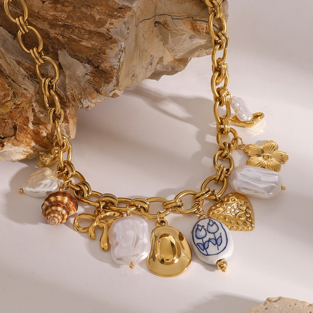 18K Gold Summer Pearl Cowboy Hat Charm Necklace