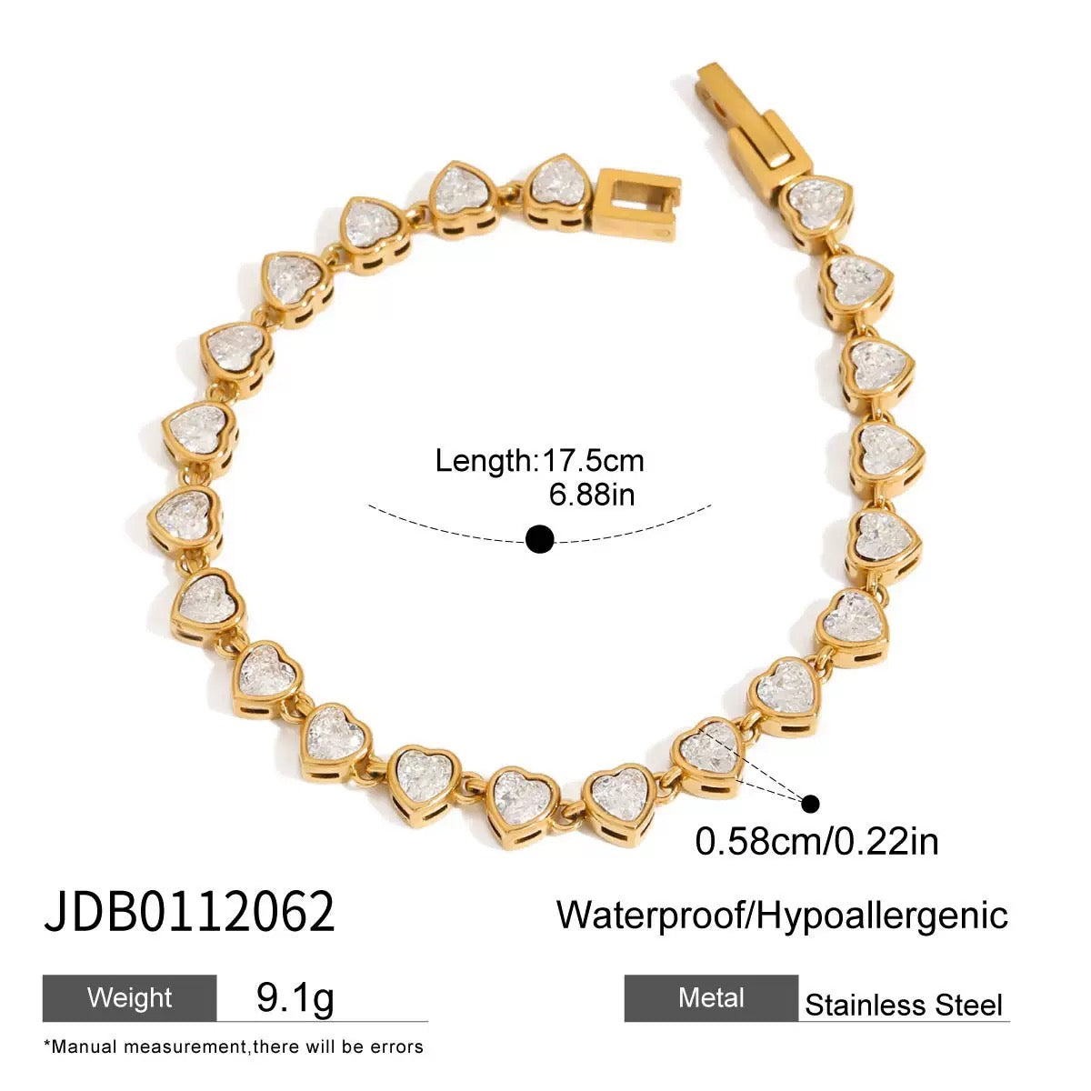 18K Gold Bejeweled Desire Heart Tennis Bracelet Stack