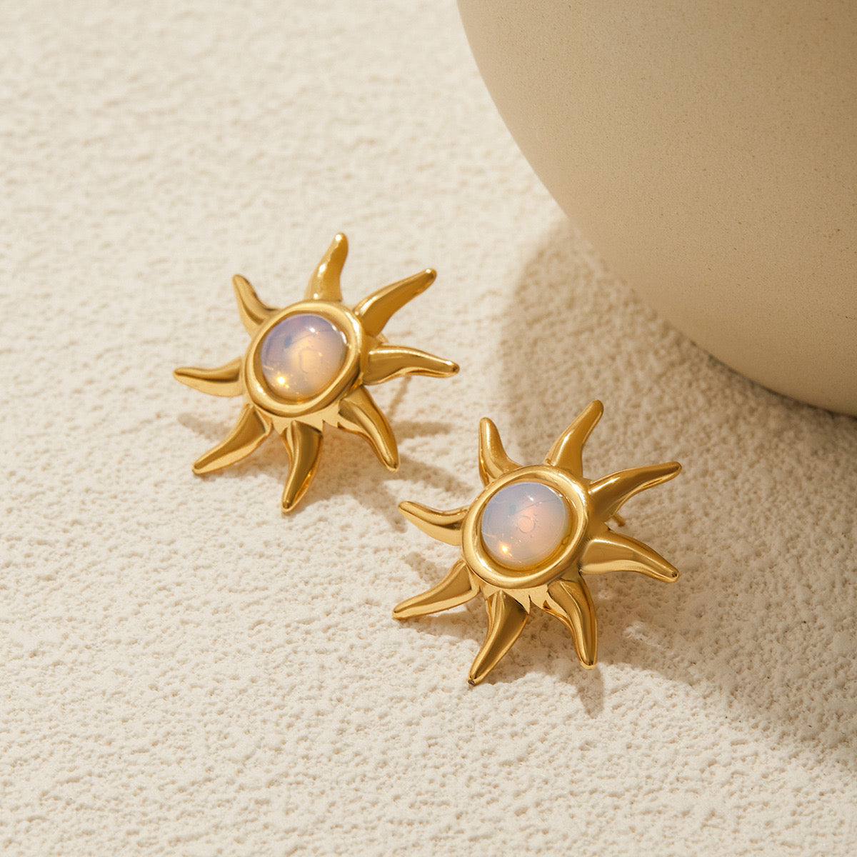18K Gold Opal Forever Sun Statement Stud Earrings