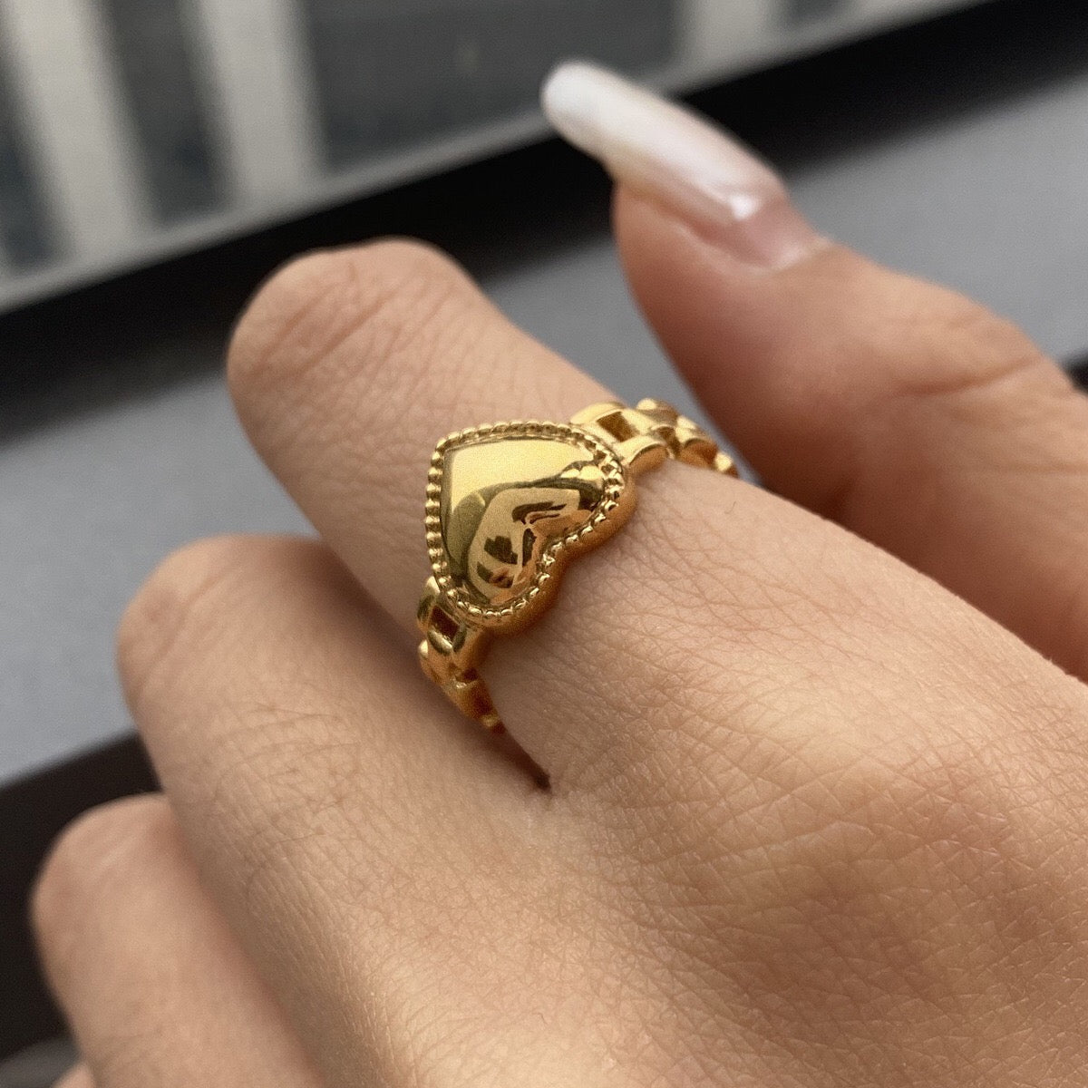 18K Gold and Silver Two Tone Delicate Heart Watch Band Ring