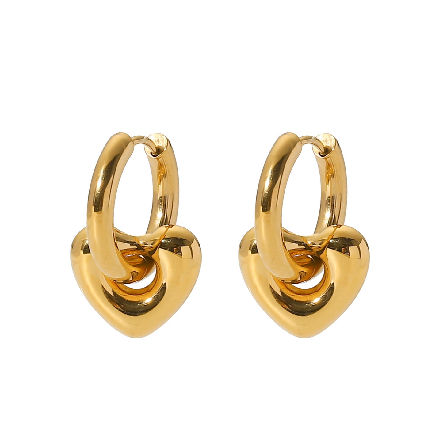 18K Gold Heart Huggie Earrings