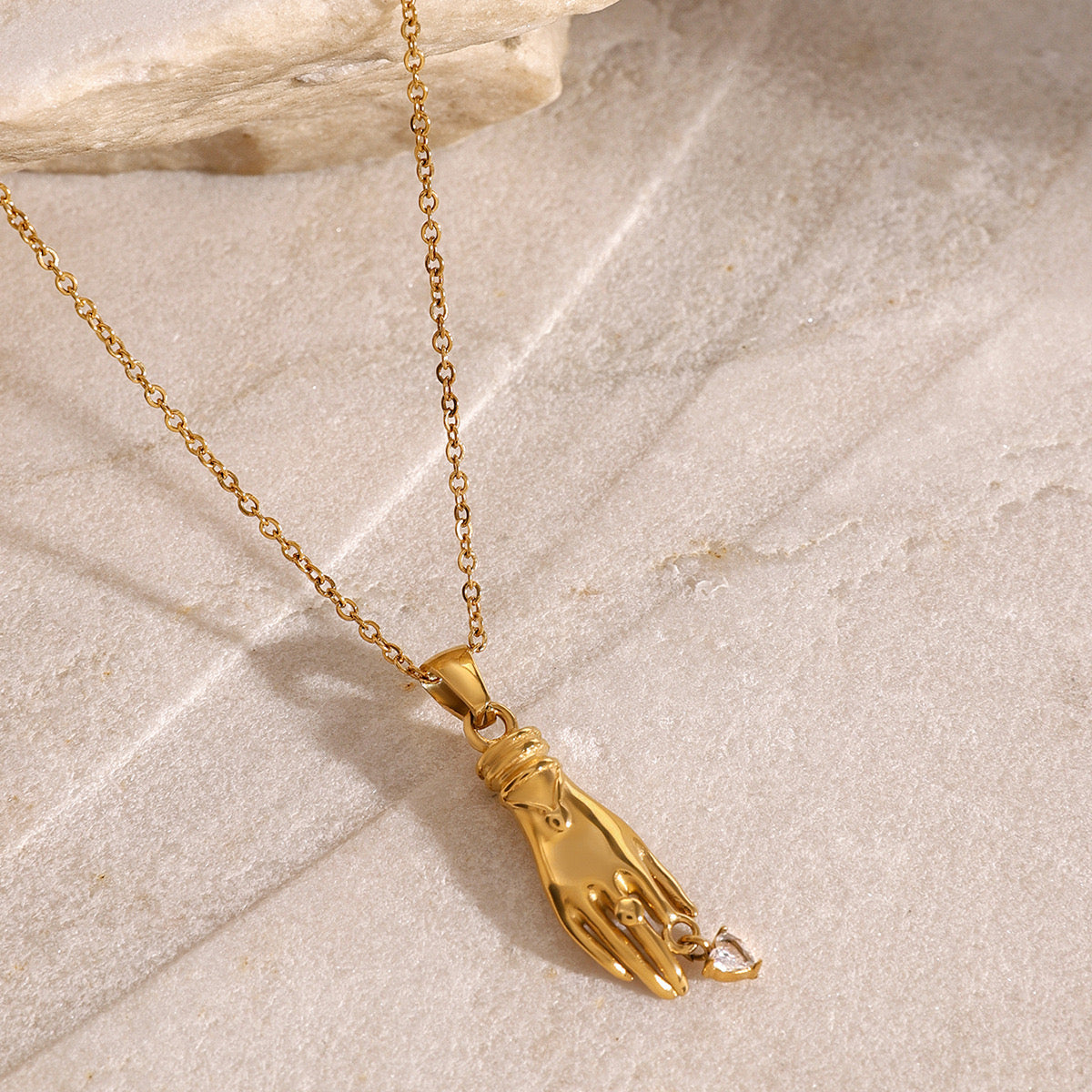 18K Gold Heart in Hand Pendant Necklace
