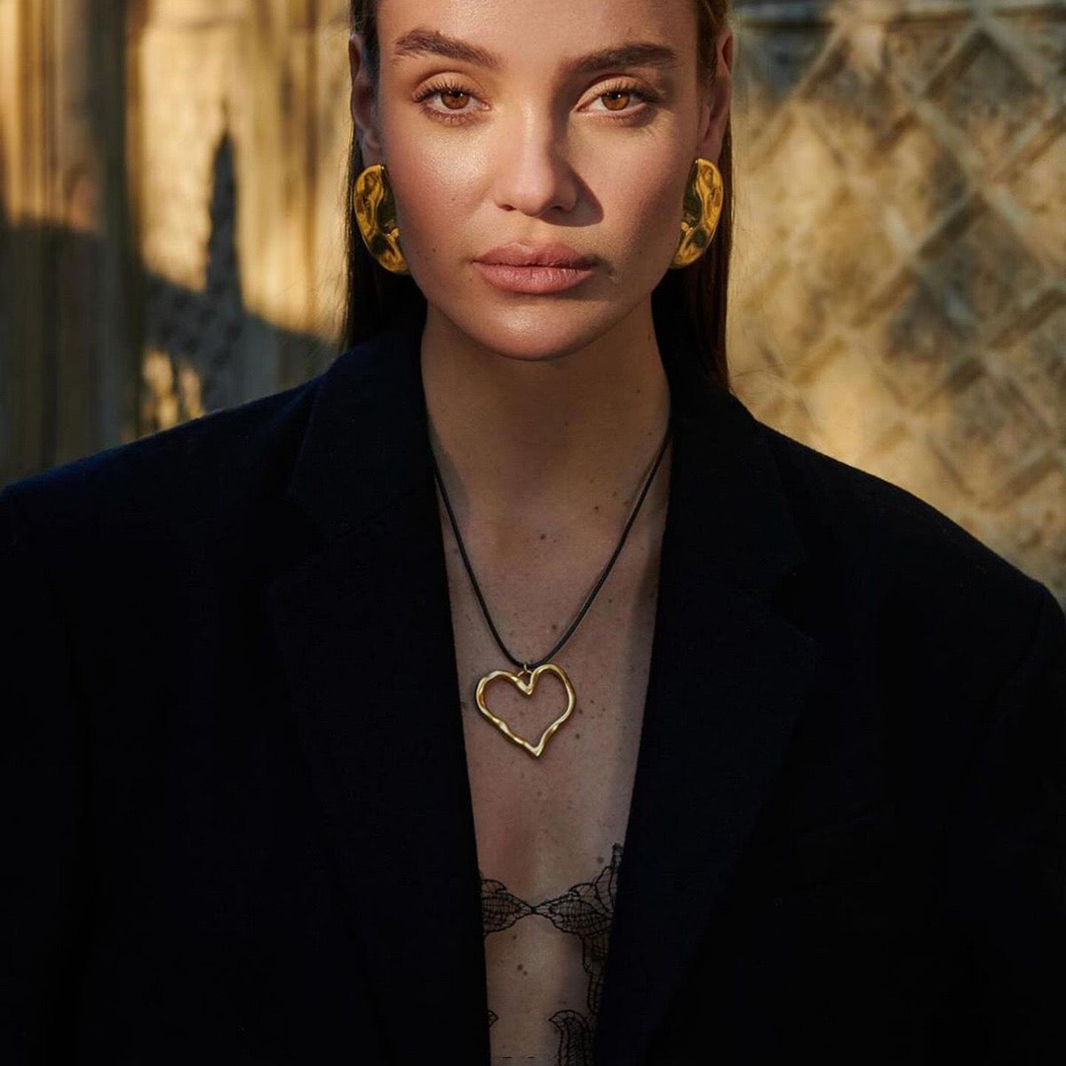 18K Gold Heart Statement Pendant Rope Necklace